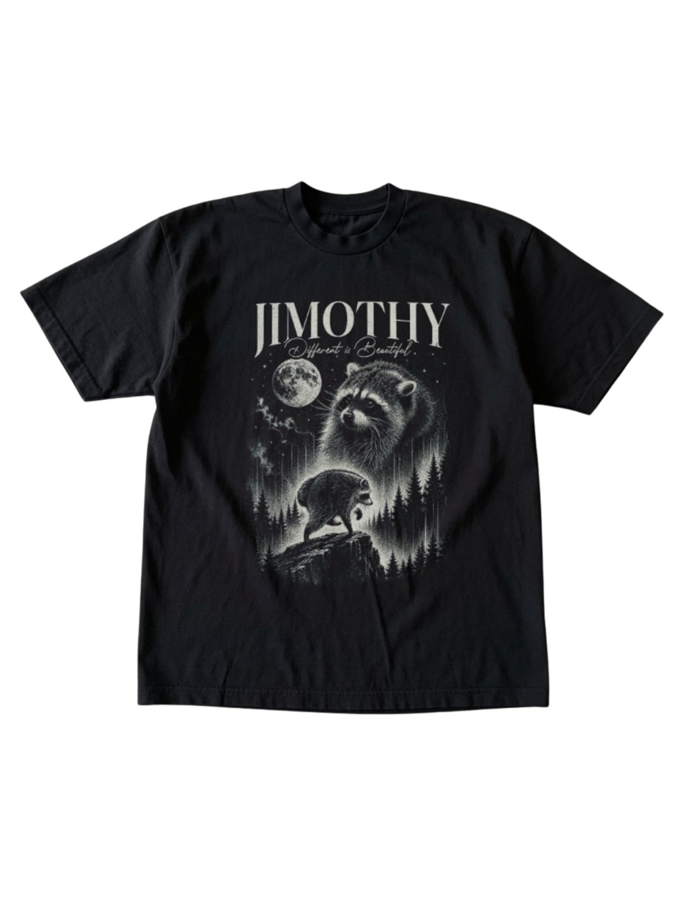 Jimothy Different Is Beautiful Raccoon Moon Black Nature Graphic T-Shirt